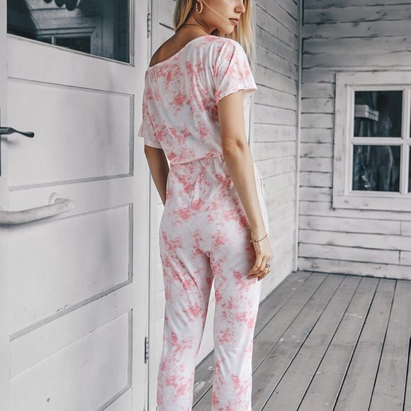 Tie Dye Loungewear Drawstring Casual Jumpsuit Pajamas - Picture 4 of 4
